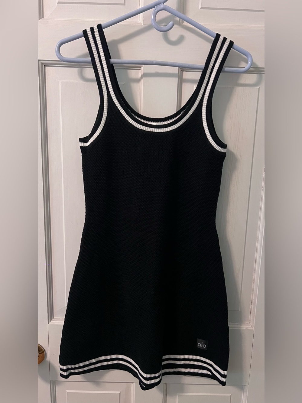 ALO Yoga Black Knit Mini Dress with White Trim - Picture 5 of 5